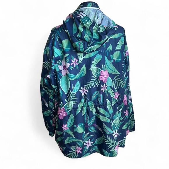 Old Navy Tropical Orchid Print Windbreaker Zip Up Jacket With Hood - Picture 4 of 7